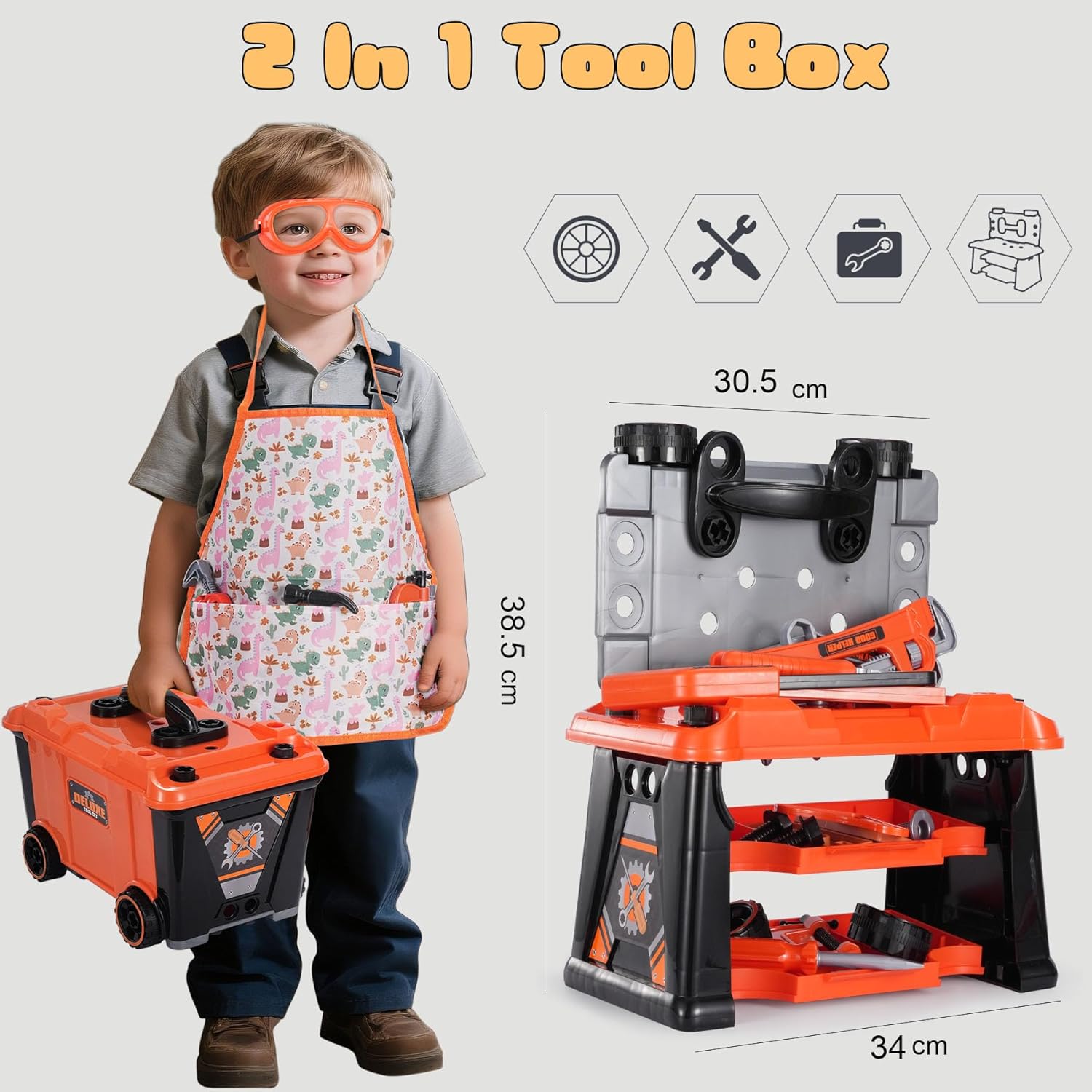 Thumbnail 1 de REXBETI Kids Tool Set with Box and Electronic Toy Drill (Pretend Play Workbench, Ages 3–8)
