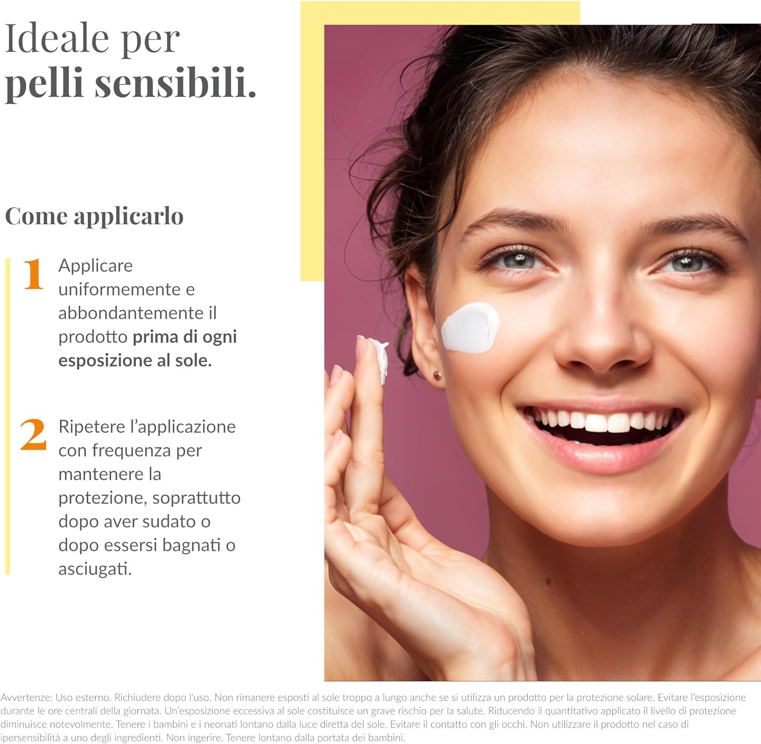 Detalle de Carovit Crema Viso SPF 50+: protezione solare ad ampio spettro per pelli sensibili
