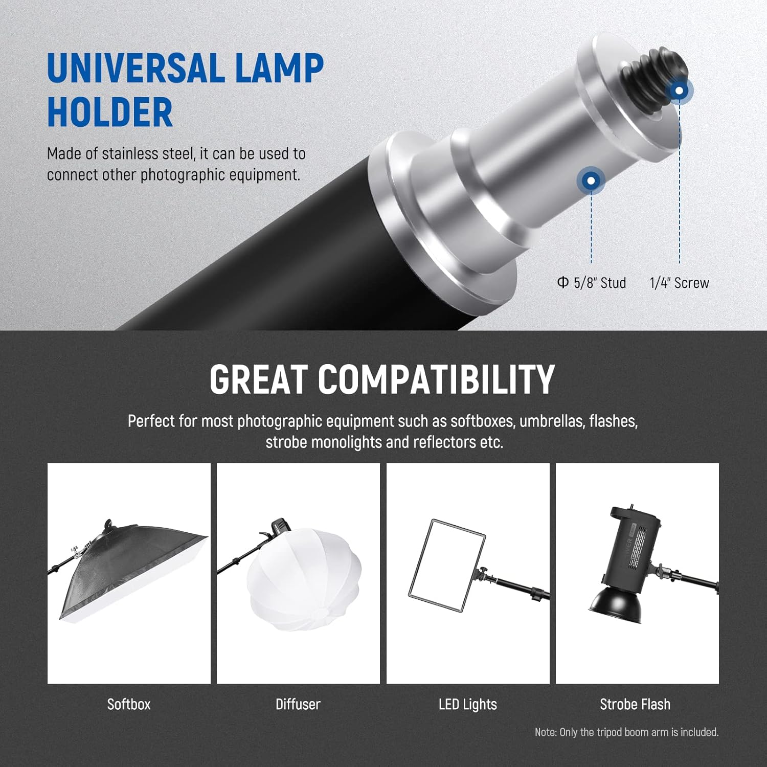 Detalle de NEEWER perche pour trépied 89 à 155 cm avec contrepoids 1,5 kg et sac de sable, vis 1/4 compatible softbox et flash