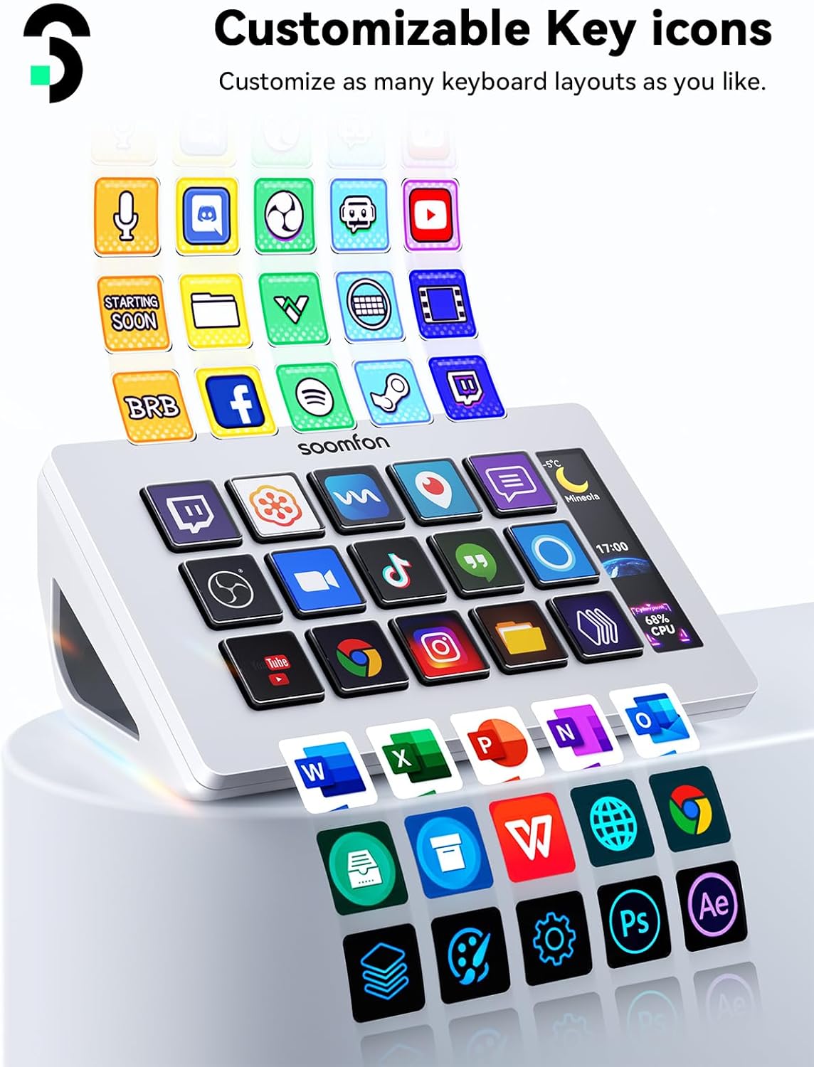 Thumbnail 5 de SOOMFON Stream Controller Stream Control Deck with 15 Customizable LCD Macro Keys for OBS, YouTube, Twitch (PC & Mac)