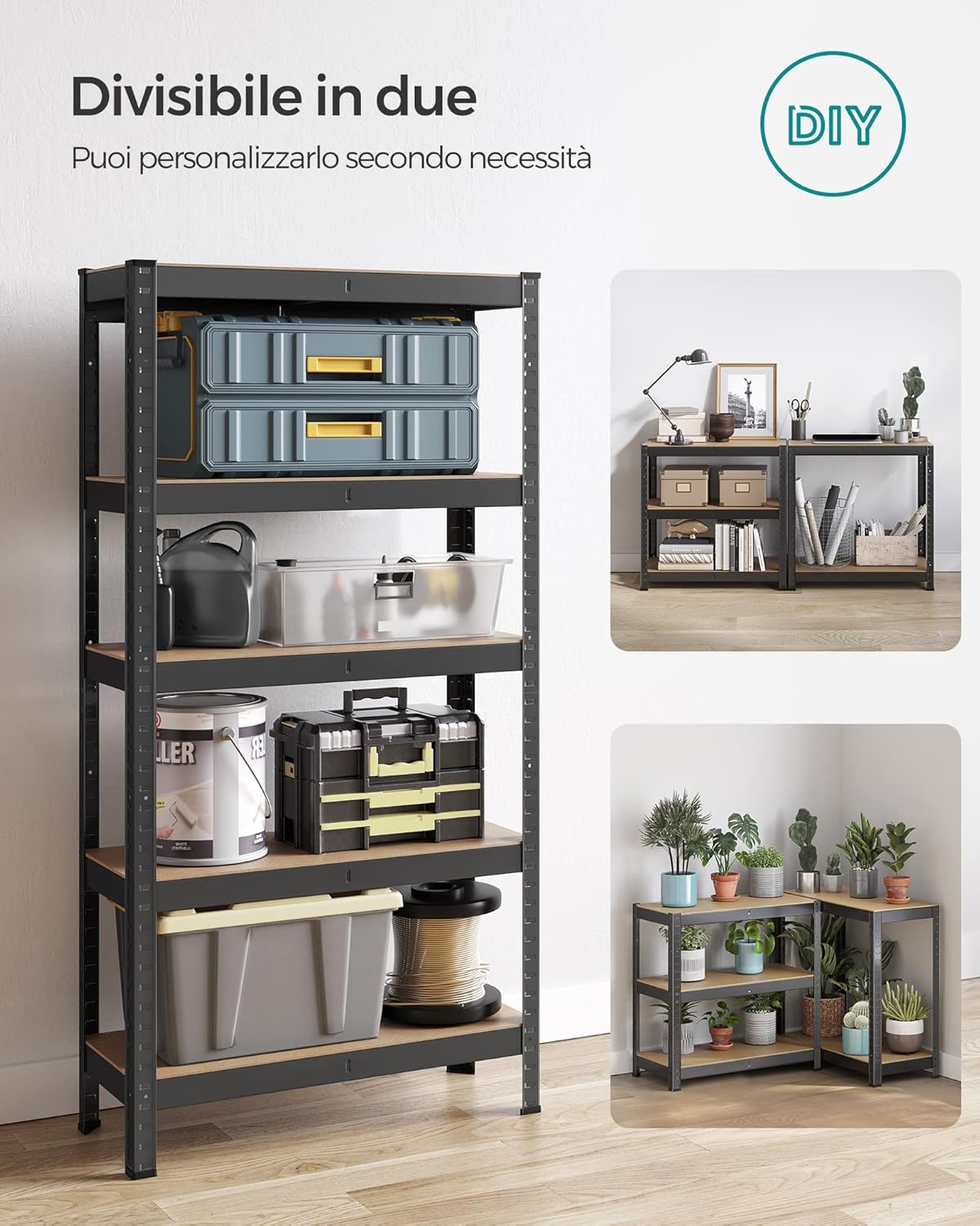 Thumbnail 6 de SONGMICS GLR030B22 set da 2 scaffali metallici a 5 ripiani regolabili, struttura in acciaio, 30 x 75 x 150 cm