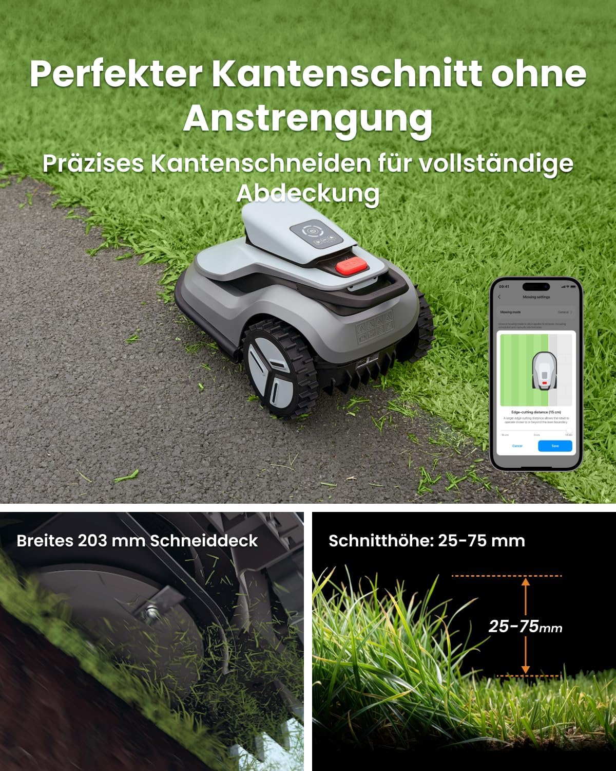 Detalle de TerraMow V600 Mähroboter – kabellos, KI-Vision-Navigation, bis 600 m²