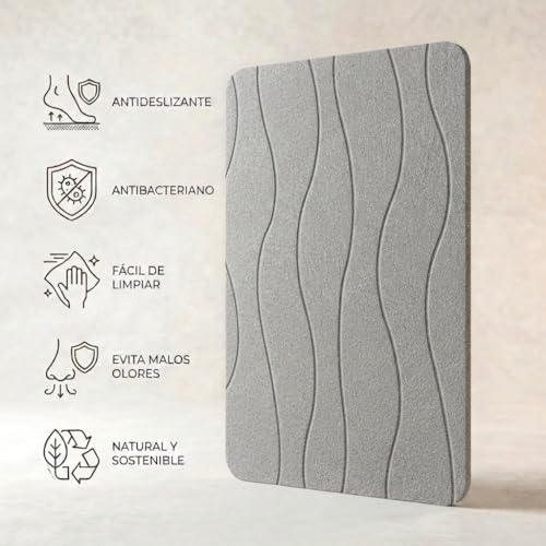 Detalle de edihome Alfombra Diatomita Baño 40x60 cm Gris Claro – secado ultrarrápido, absorbente y antideslizante