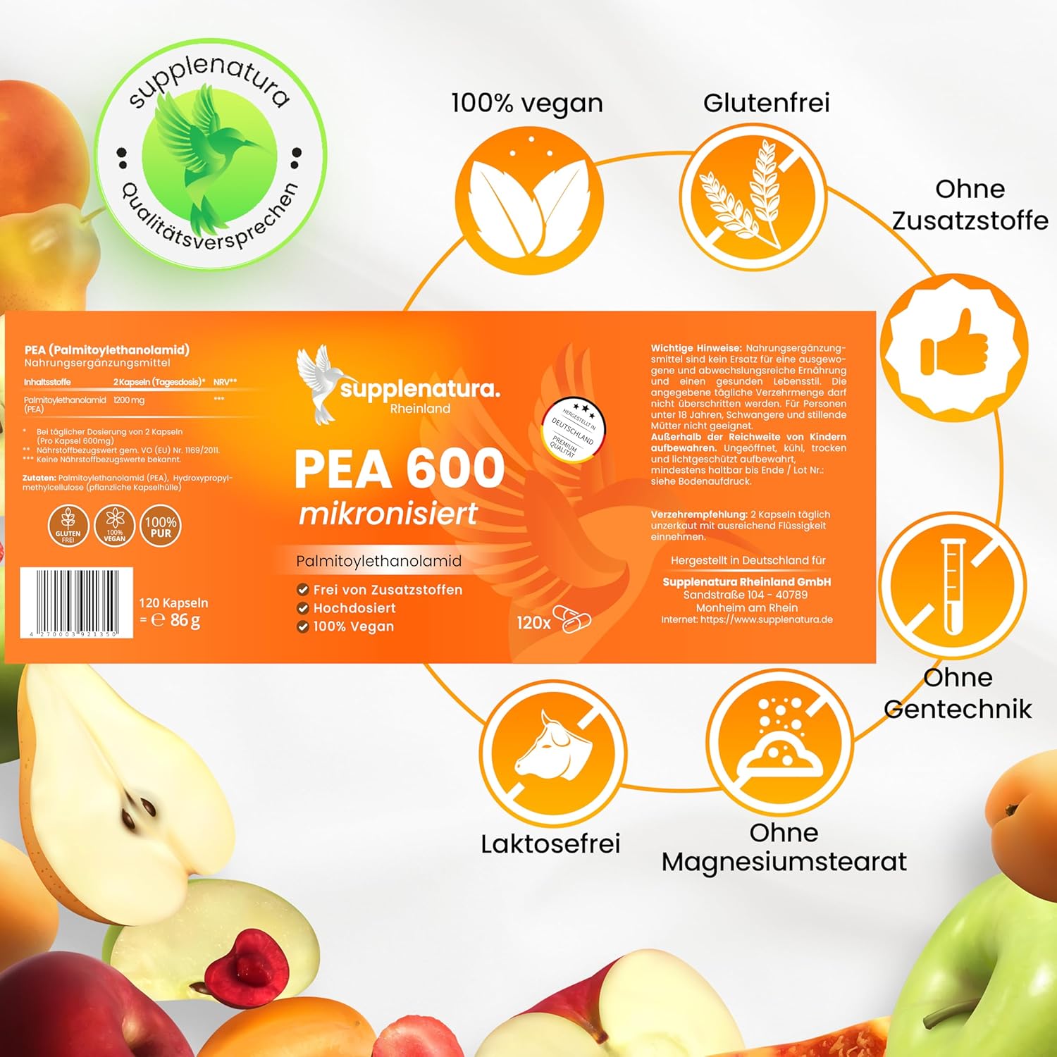 Thumbnail 6 de PEA Kapseln | Mikronisiert 1200 mg Palmitoylethanolamid pro Tagesdosis – 120 Kapseln | 100% Pure Pea, laborgeprüft, hergestellt in Deutschland