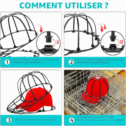 Thumbnail 5 de Eiito Lot de 2 lave-chapeaux avec cadre – pour casquettes de baseball adultes et enfants (noir)
