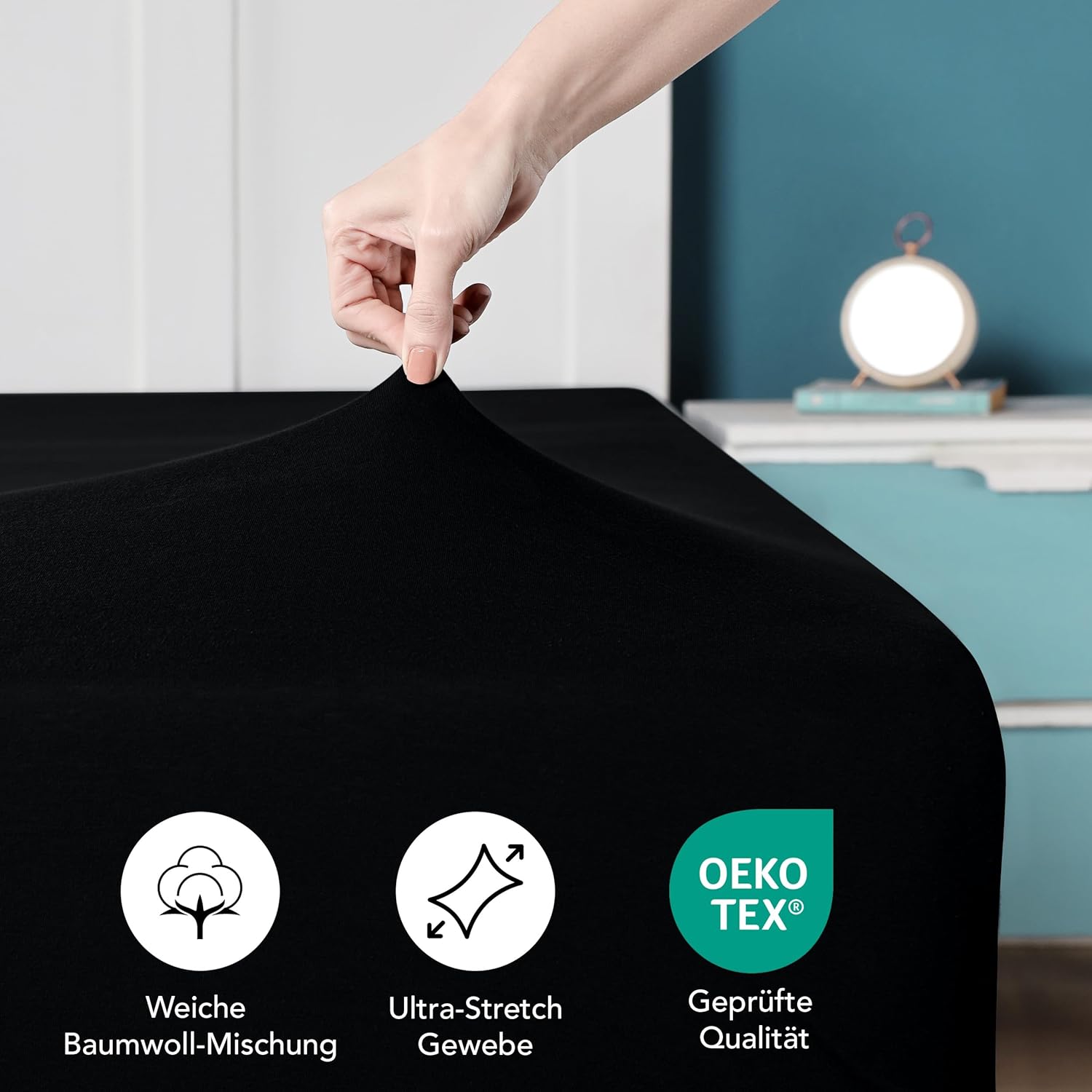 Thumbnail 1 de Utopia Bedding Jersey Spannbettlaken Schwarz 140 x 200 cm, Matratzenhöhe bis 25 cm – Baumwollmischung Jersey