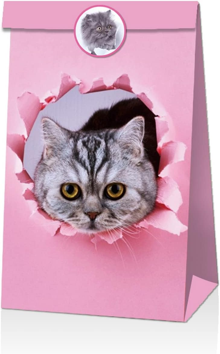 Detalle 2 de COSFAN kattenfeestzakjes van kraftpapier met 3D-print en stickers