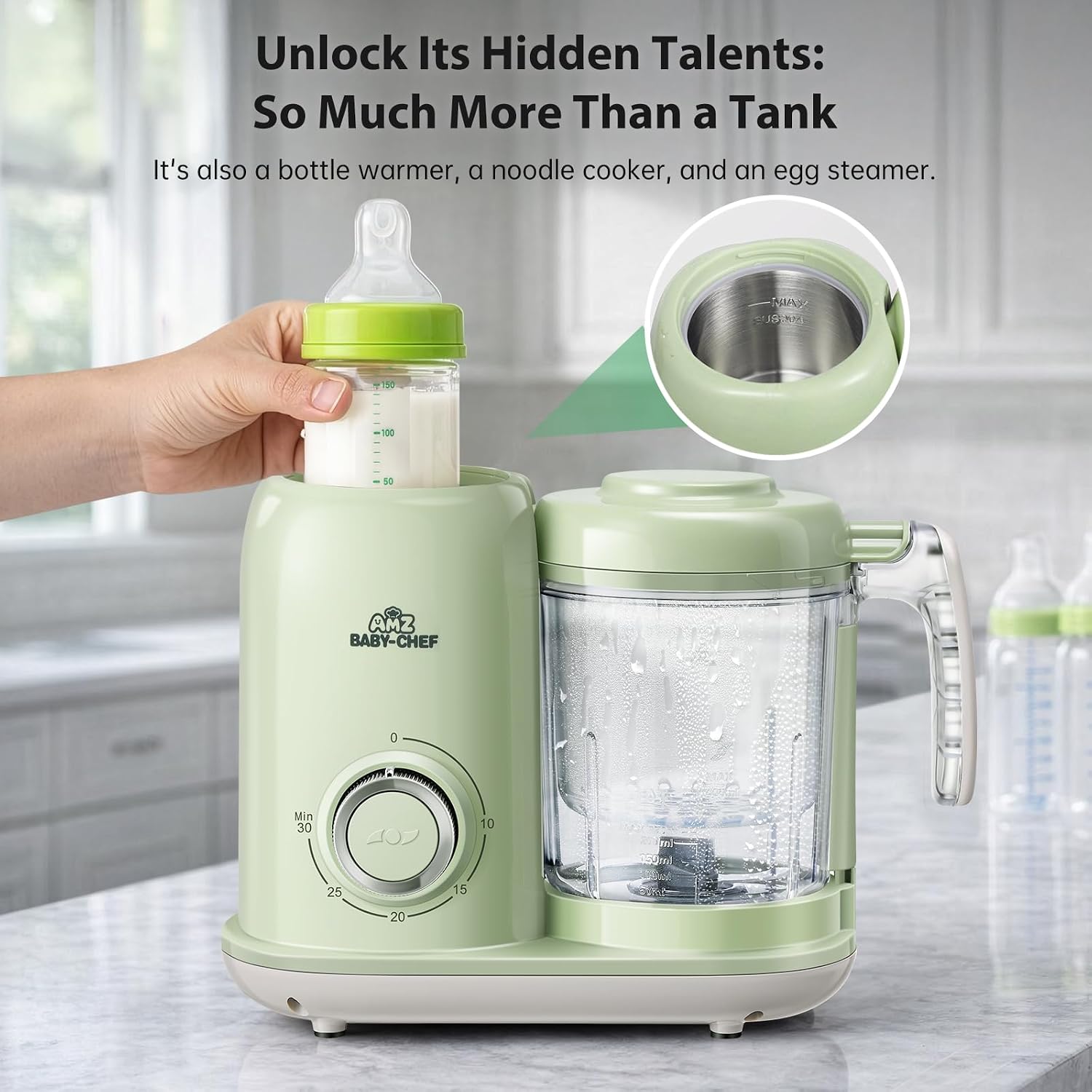 Detalle de AMZBABYCHEF BFM002 Baby Food Maker, Steamer and Blender, 400 mL Tritan Cup