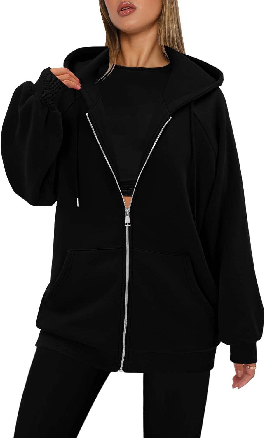 Detalle de CHICZONE Women's Zip-Up Hoodie with Pockets, Long Sleeves and Hood