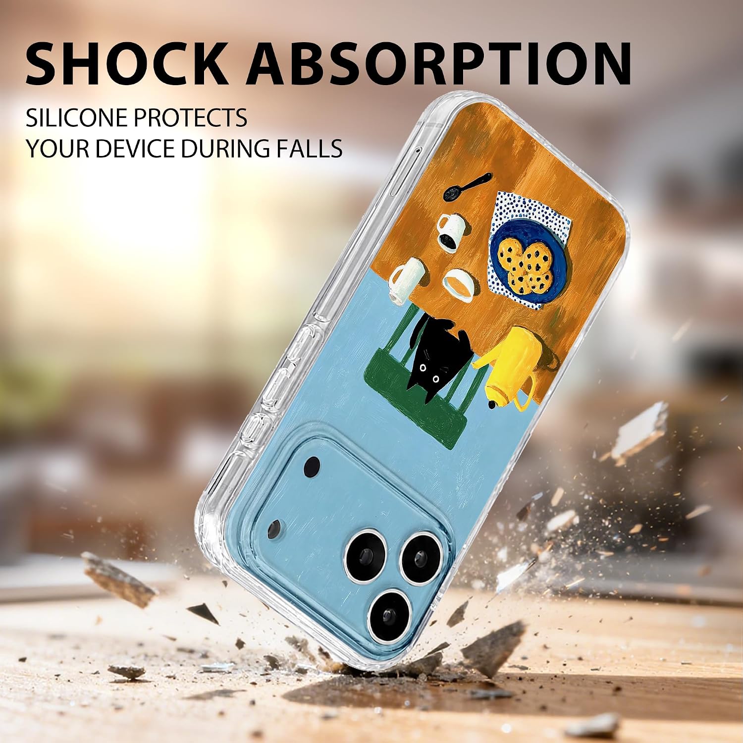 Detalle 2 de GEQCDBN iPhone 17 Pro TPU Case with Cat Afternoon Tea Print
