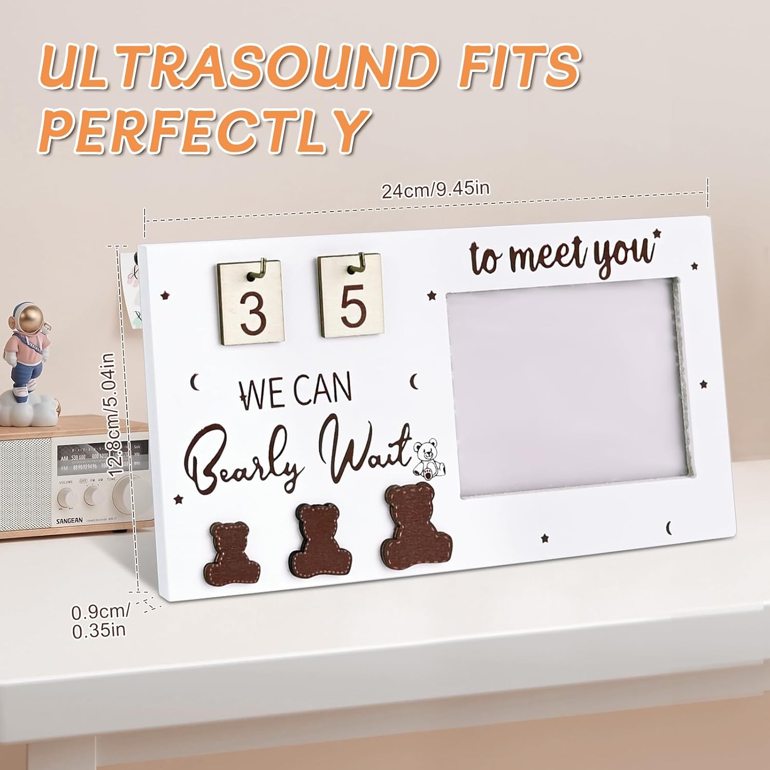 Detalle de ROYUEXT Baby Ultrasound Photo Frame with Countdown Weeks (24 x 12.7 cm, White)