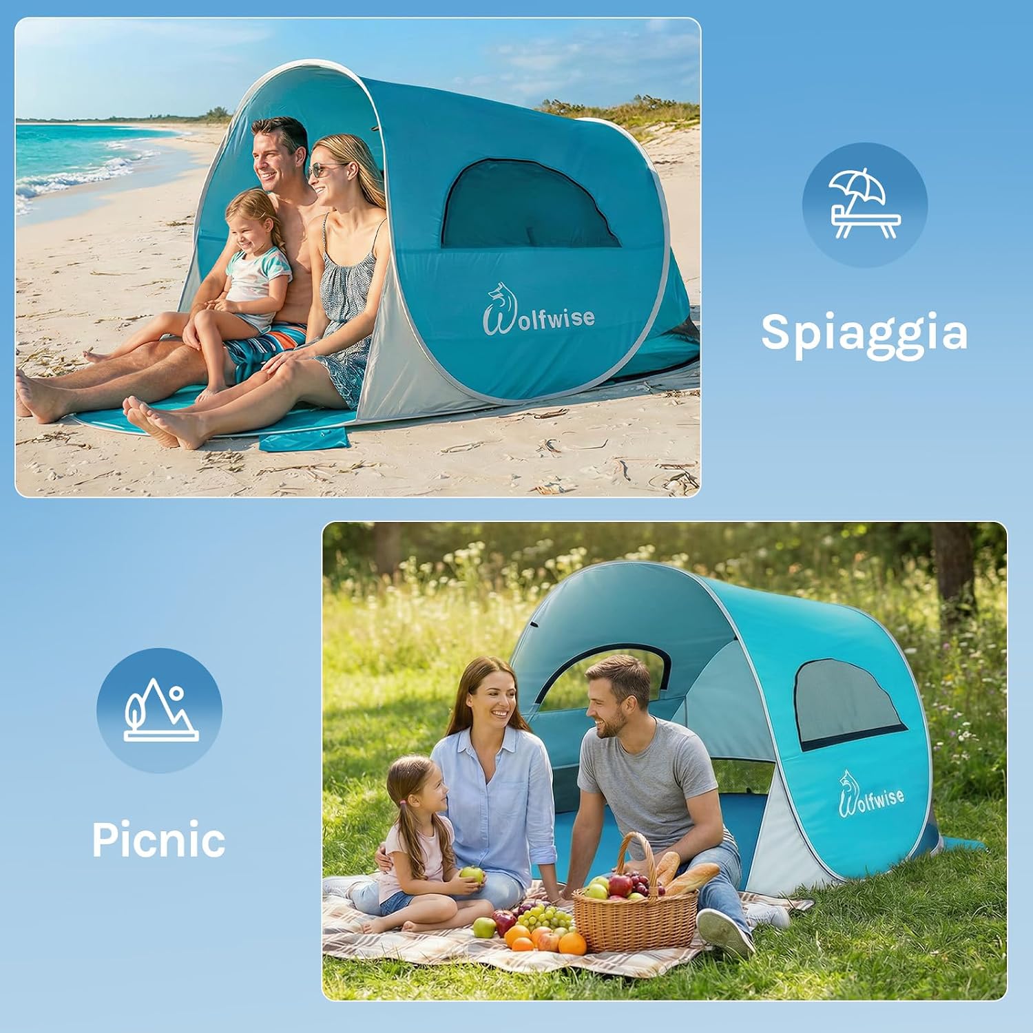 Thumbnail 6 de Wolfwise Tenda pop-up istantanea per 3-4 persone UPF 50+ 220x145x120 cm, blu