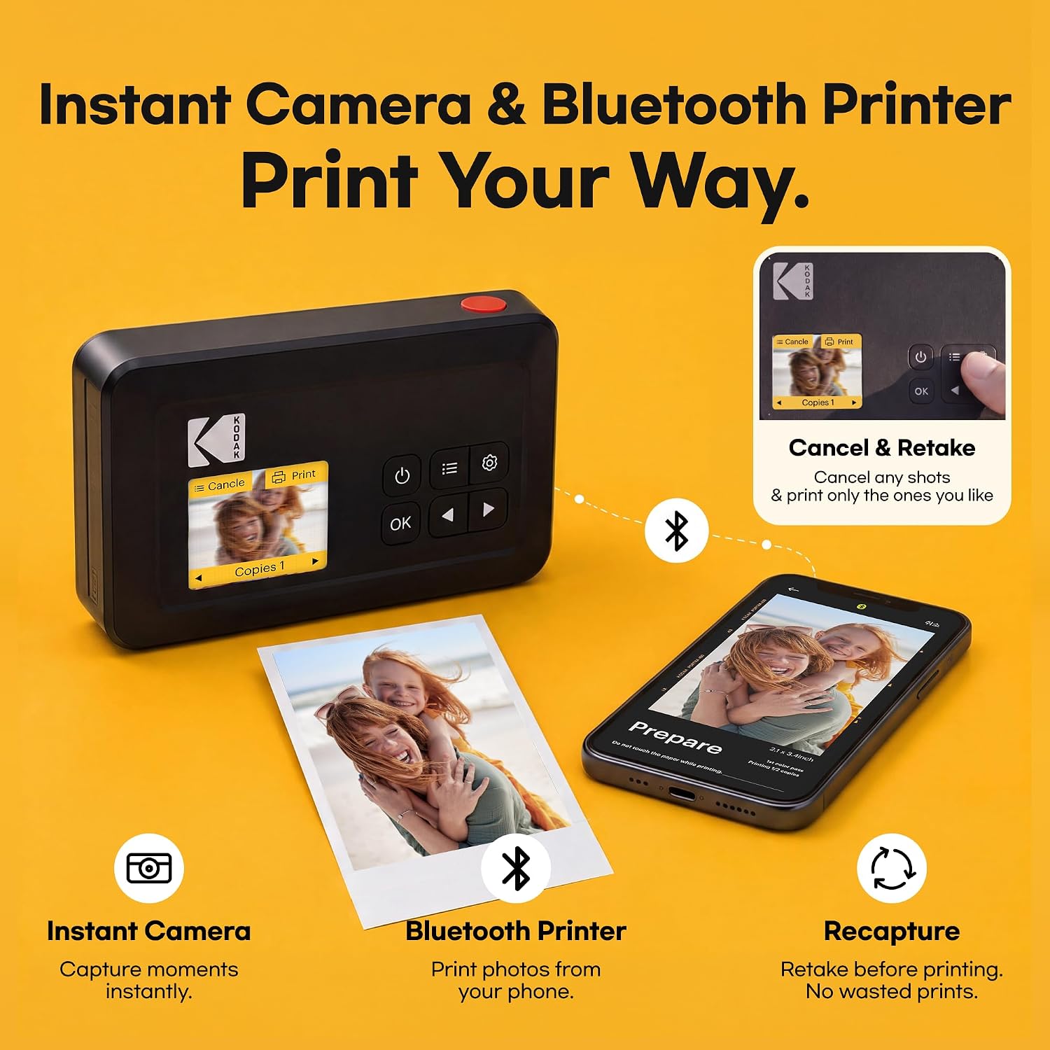 Thumbnail 3 de Kodak Mini Shot 2 Retro Portable Wireless Instant Camera & Printer (White)