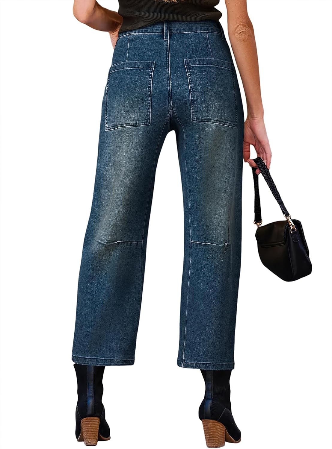 Detalle 1 de EVALESS Barrel-Leg Jeans, High-Waisted Stretch Denim, Relaxed Cropped Fit