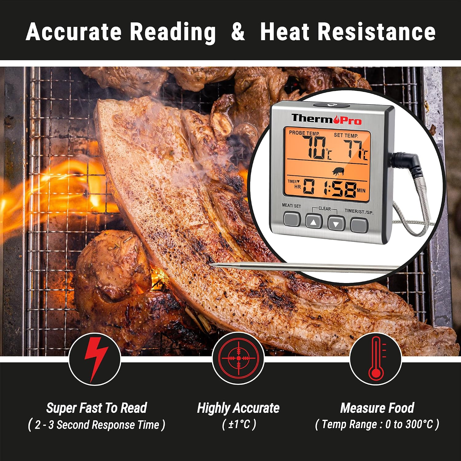 Detalle 2 de ThermoPro TP16S termometro digitale carne, 300 °C