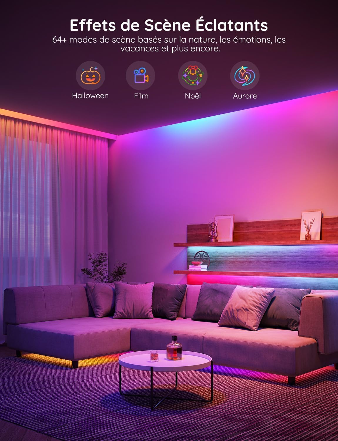 Detalle de Govee RGBIC Ruban LED 5M avec bande WiFi Bluetooth Connectée – Synchronisation Musique