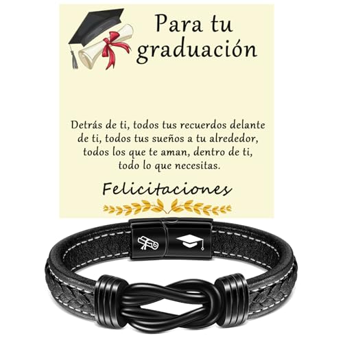 Detalle de YELUWA Pulsera de Graduación 2026 para Hombre en Cuero – Regalo con Tarjeta y Caja