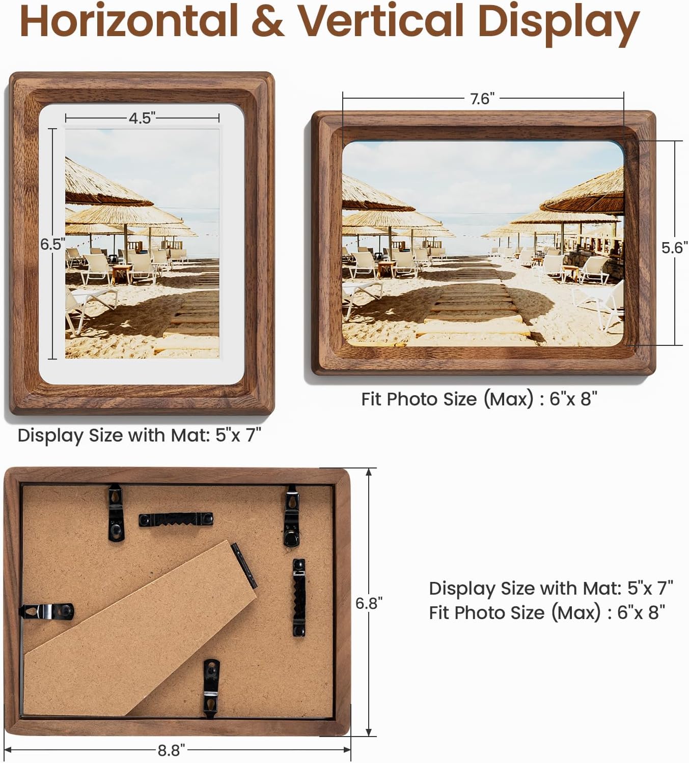 Thumbnail 2 de Feihorrm 6x8 Walnut Wood Picture Frame with 5x7 Mat and Tempered Glass