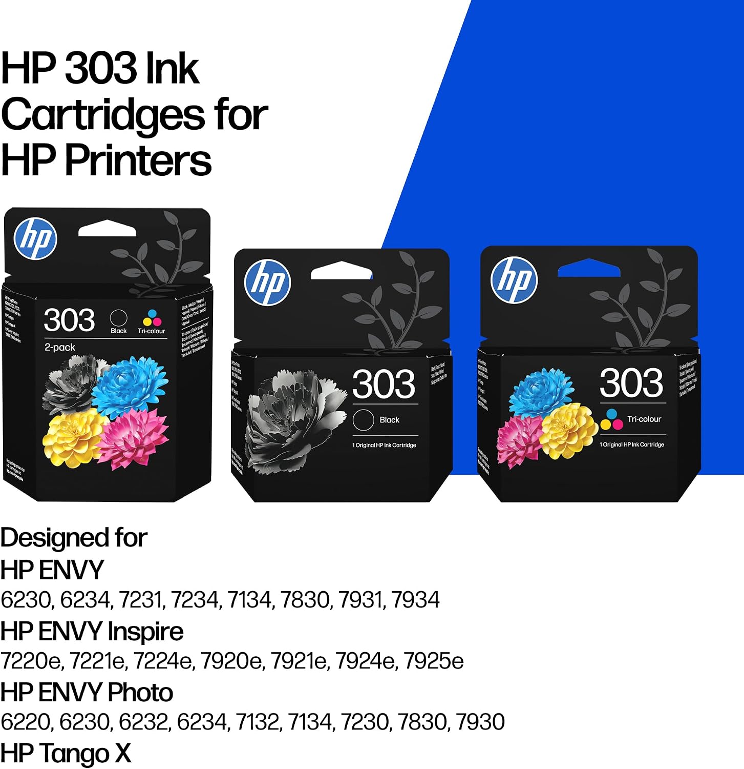 Thumbnail 1 de HP 303 Black/Tri Original Ink Cartridge 2-Pack (3YM92AE) for ENVY and Tango series