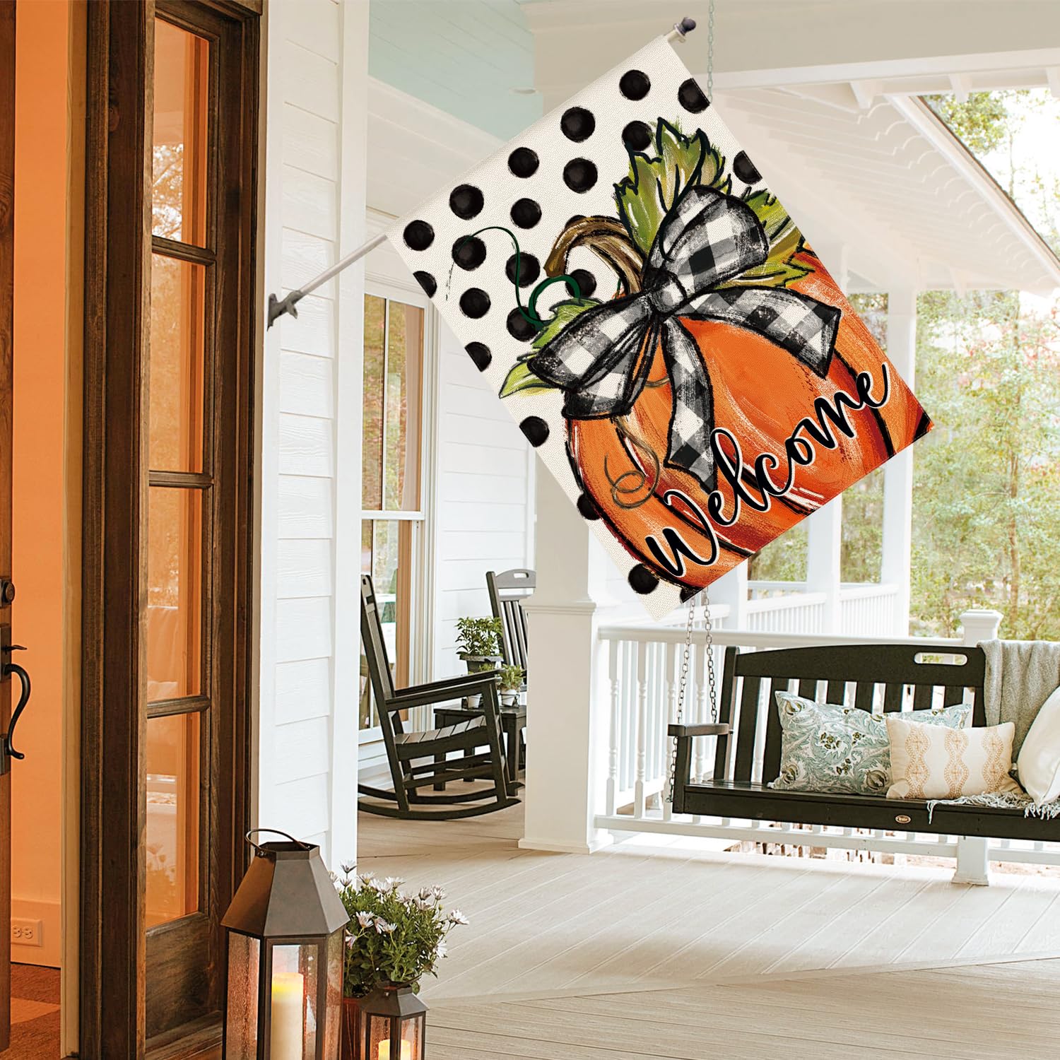 Detalle 1 de AVOIN colorlife Fall Welcome Pumpkin House Flag, 28x40 Inch, Double-Sided
