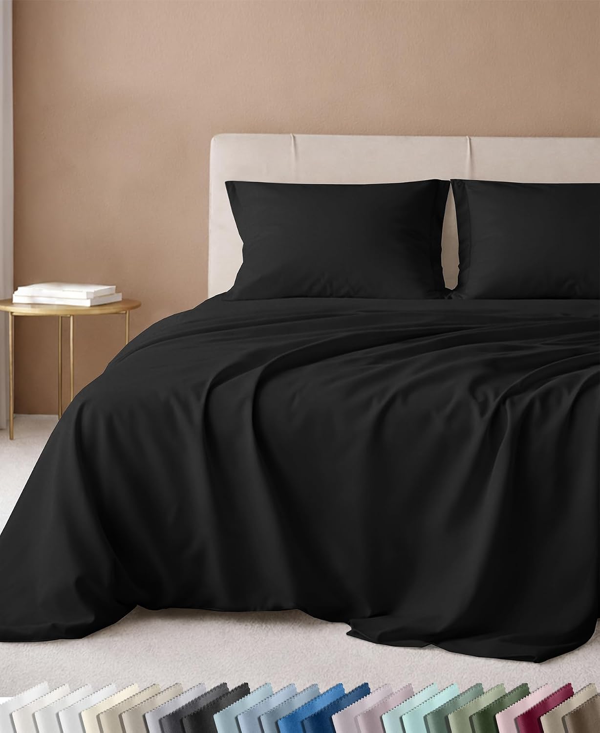 Detalle de California Design Den 840307190369 King Cotton Sateen Sheets, 600 Thread Count, Black