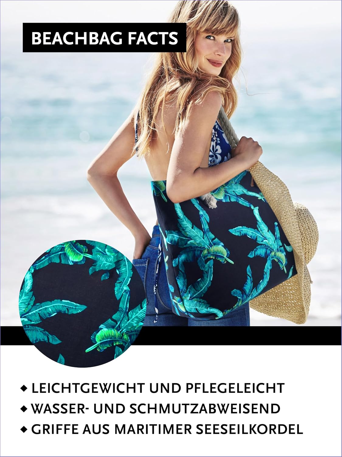 Detalle 2 de DonDon Strandtasche XXL mit Reißverschluss – Umhängetasche Damen, Beach Bag im großen Format