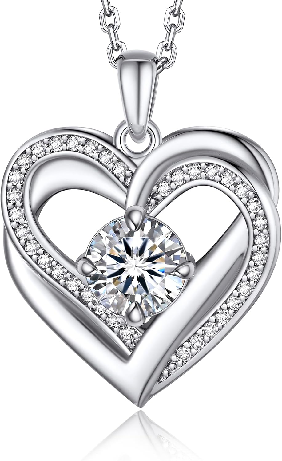 Detalle de MomentWish Halskette für Damen mit 1 Karat Moissanit Herz-Anhänger aus Sterling Silber 925