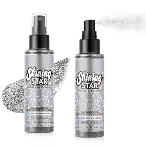 Detalle de Premium Silver Glitter Spray by Mikloven — Luxurious Shimmer Mist for Body, Hair, Face & Clothing (100ml, 1 Pack)