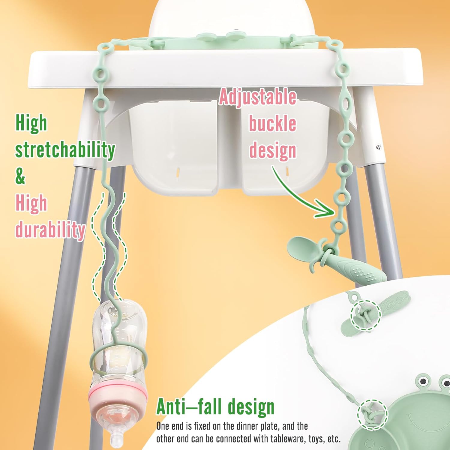 Thumbnail 2 de Qshare Baby Weaning Set: suction plates with 3 divided silicone sections (green) + cutlery and bib