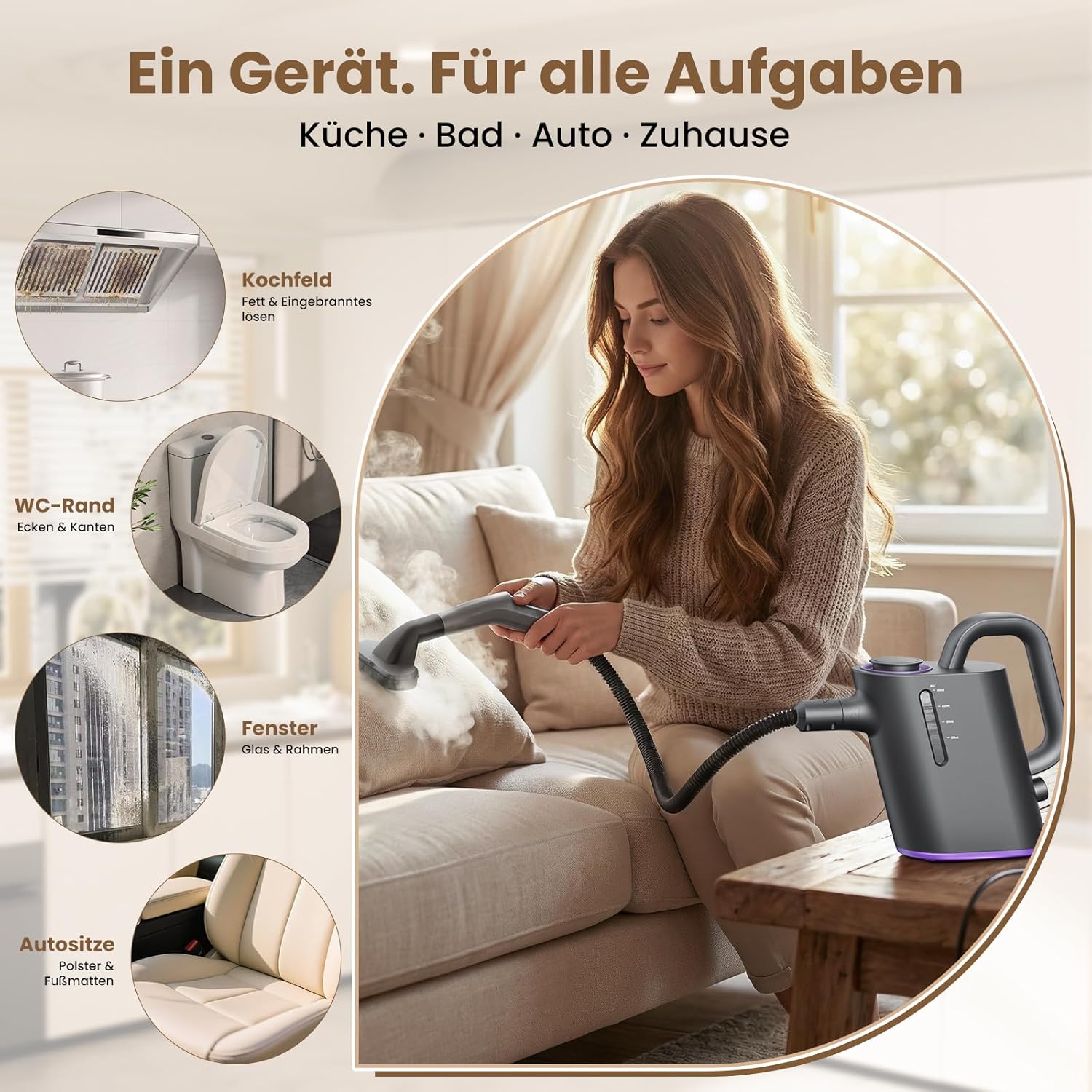 Thumbnail 4 de AbleMark Dampfreiniger Handgerät 550 ml Tank – 1500 W, chemiefrei, 16 Zubehörteile, 15–20 Sekunden Start, flexibel 1,5 m Schlauch
