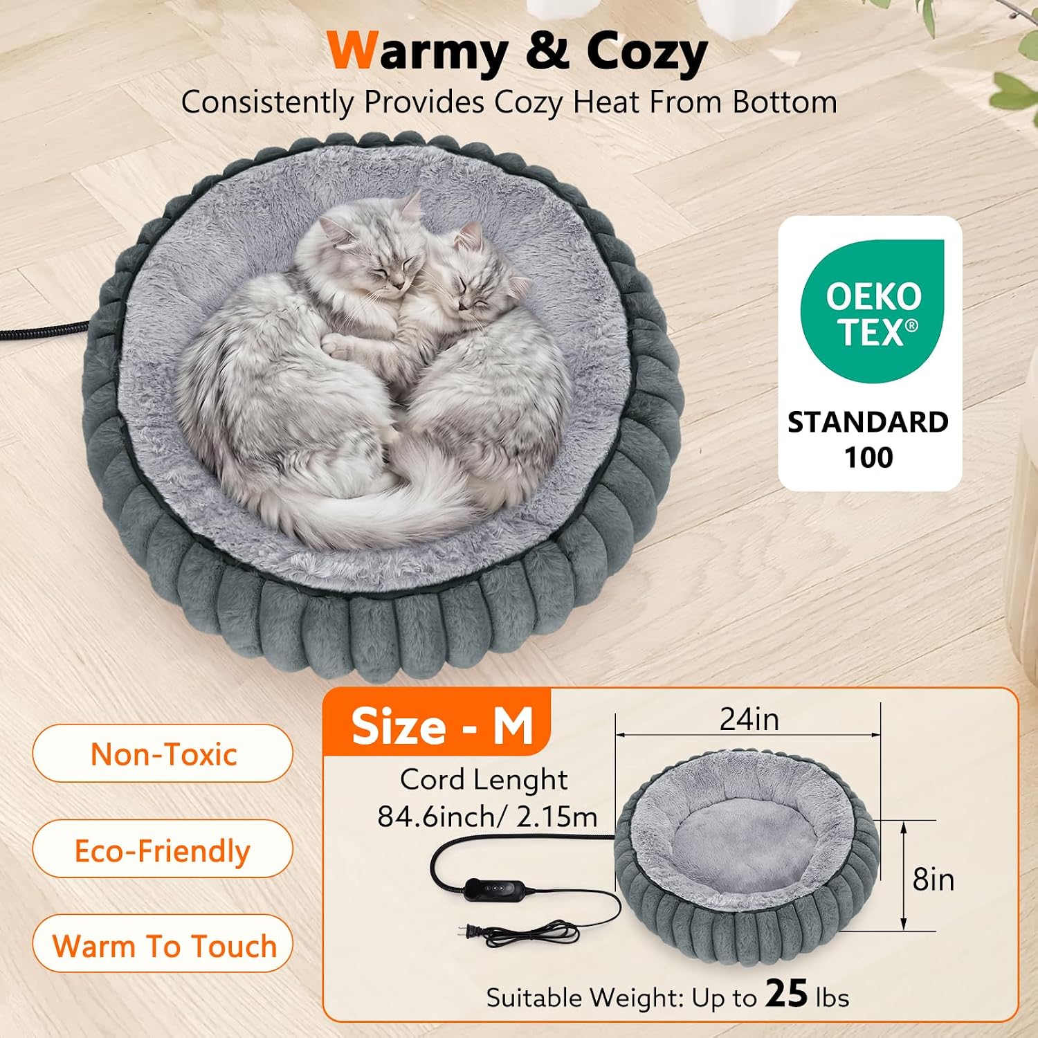 Detalle 1 de INVENHO TK-HPPD50T Heated Donut Pet Bed with Adjustable Temperature and Timer