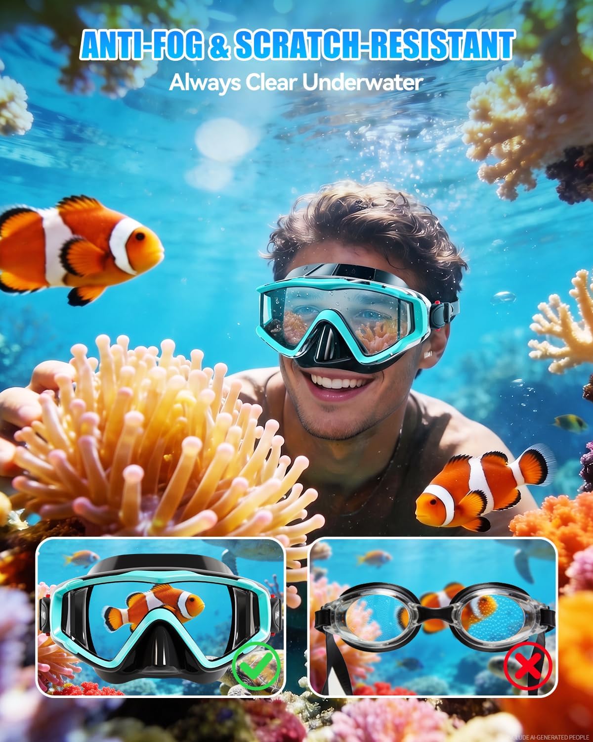 Detalle 2 de Aegend Swim Goggles for Adults and Kids — 220° Panoramic View, Anti-Fog, UV Protection