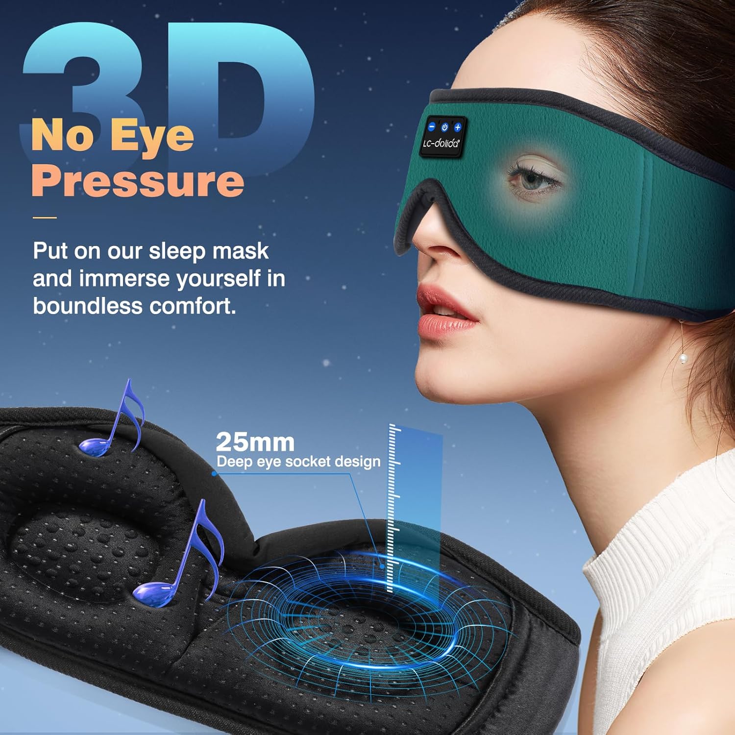 Thumbnail 1 de LC-dolida Bluetooth Sleep Mask Headphones: Upgraded 3D Sleep Headphones for Side Sleepers