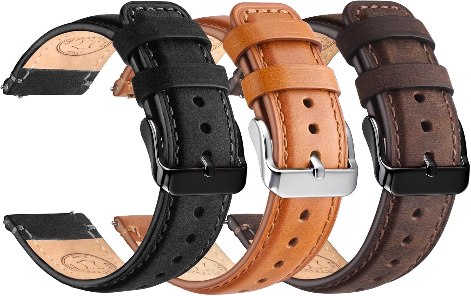 Thumbnail 6 de Wristitani – Lot de 3 bracelets montre cuir véritable 20/22 mm pour femme et homme
