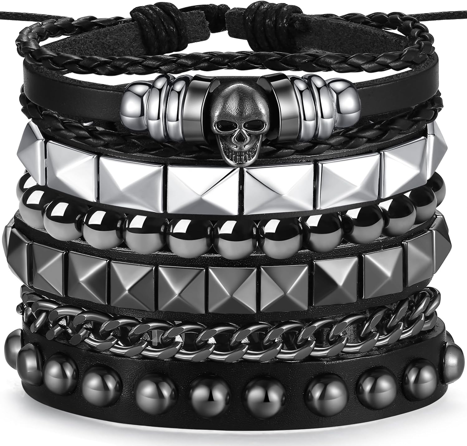 Detalle de XIANNVXI 4Pcs Gothic Punk Bracelets – Adjustable Leather Spike Cuff Set