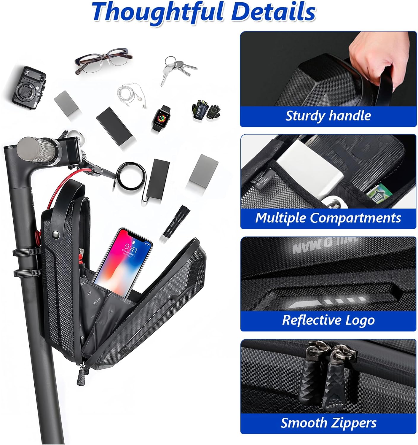 Detalle de flintronic Scooter Tasche: 2L/3L Lenker-Tasche aus EVA, wasserdicht für Elektroroller – kompatibel mit M365/M365 Pro, Segway ES1/ES2/ES3 u. a.