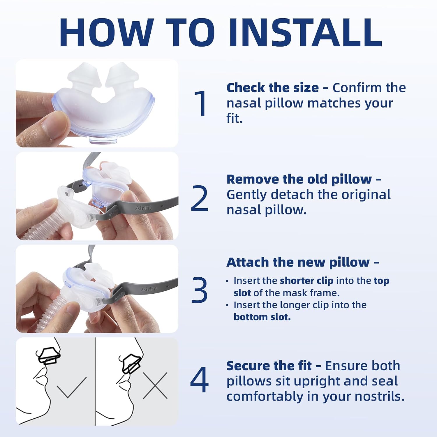 Detalle 2 de RespWave Replacement Nasal Pillows for AirFit P10, Medium, 2-Pack Silicone