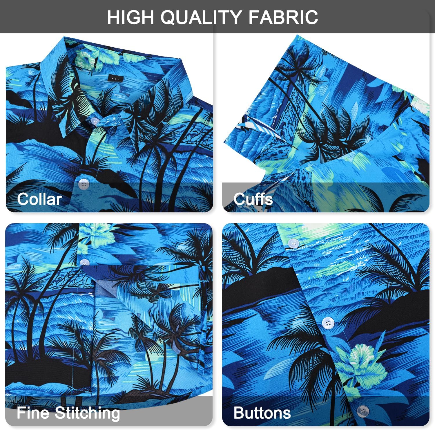 Detalle de Gavliuu men’s Hawaiian button-down floral shirt (short sleeves)