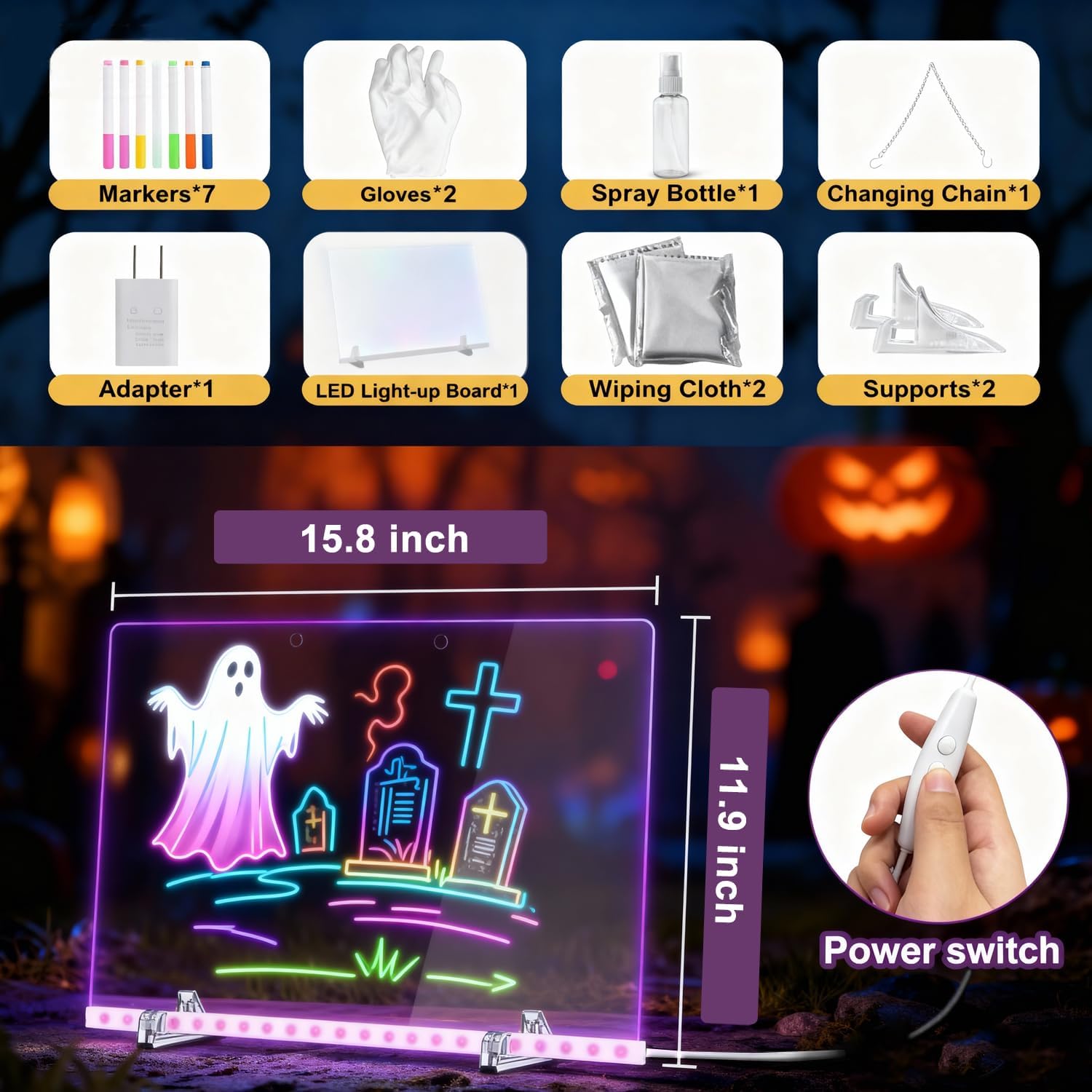 Thumbnail 1 de momozzle Lumi LED Drawing Board for Kids, Erasable Acrylic Whiteboard