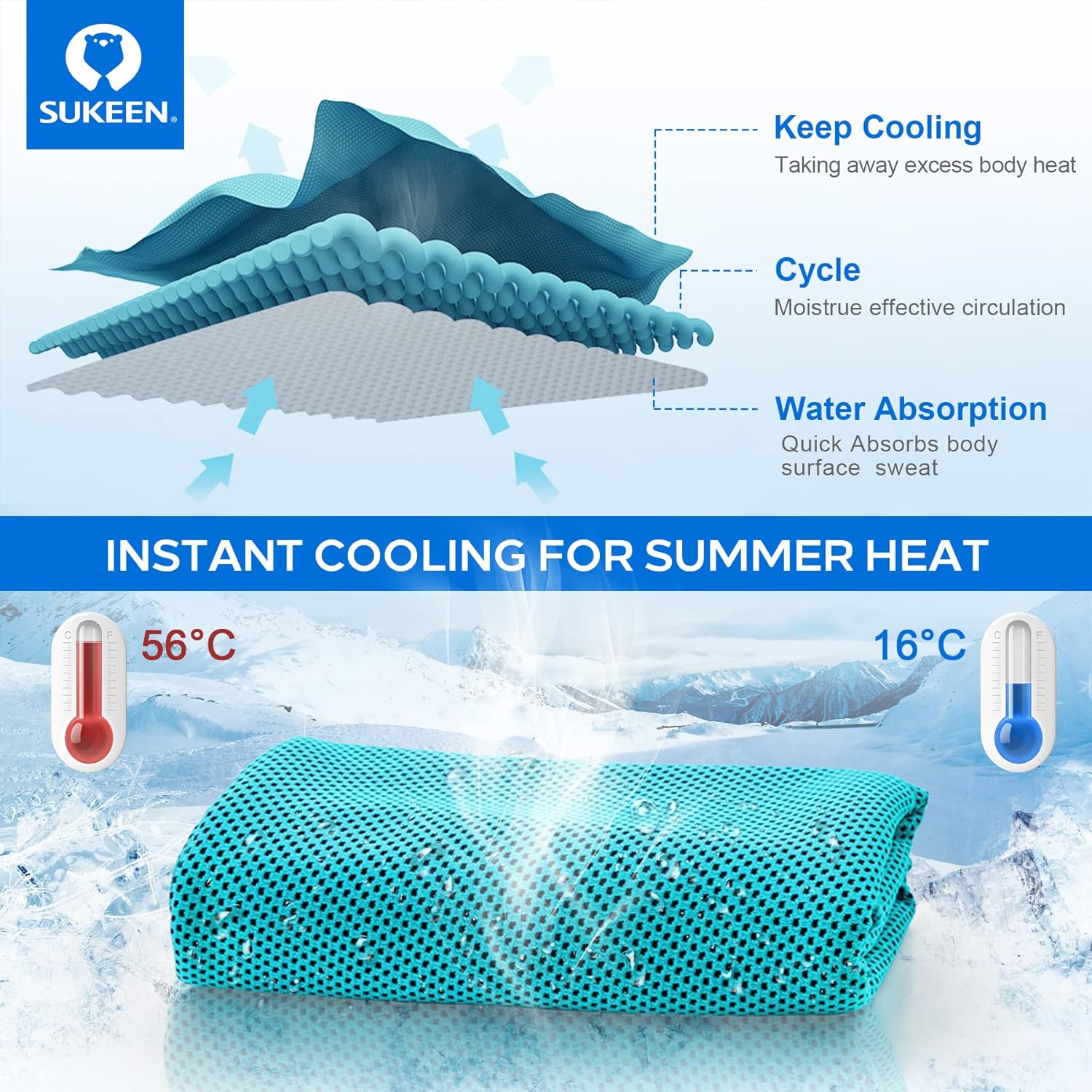 Thumbnail 2 de Sukeen Cooling Towel 4 Pack – Instant Ice Cool Down Towel for Neck & Face