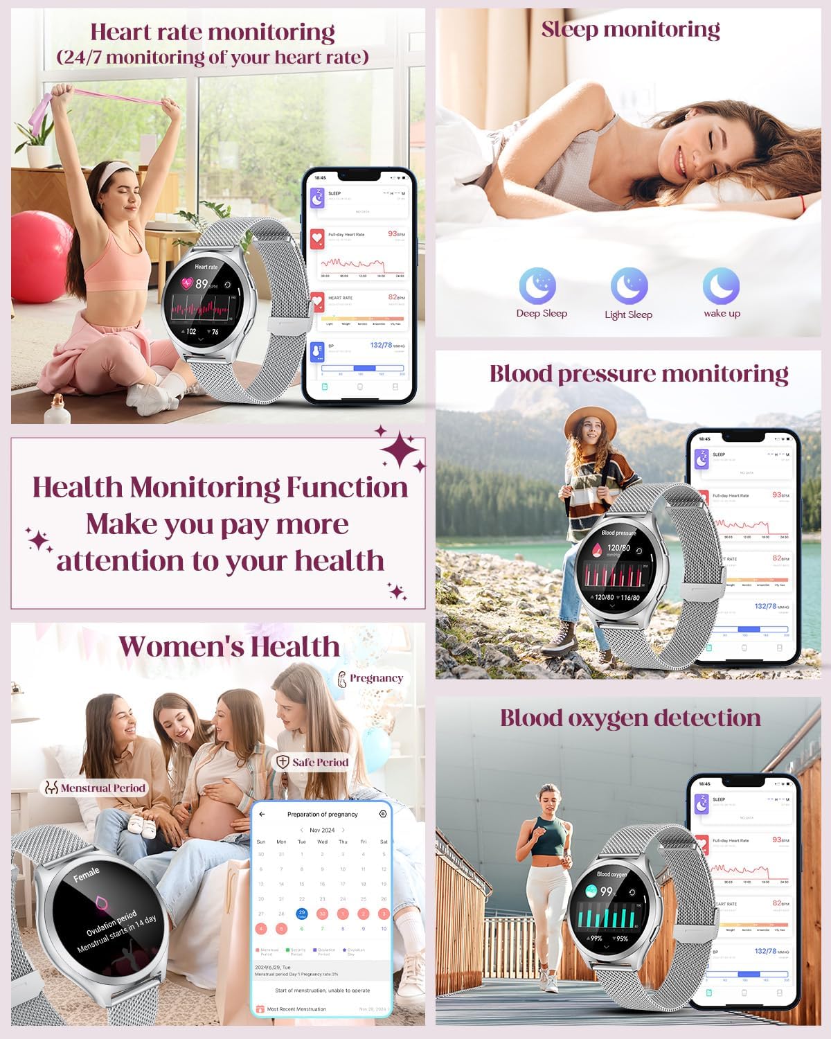 Detalle de Smart Watch Women Fitness Tracker: 1.27" Round GPS-Style Health & Call Function, 114 Modes, IP68