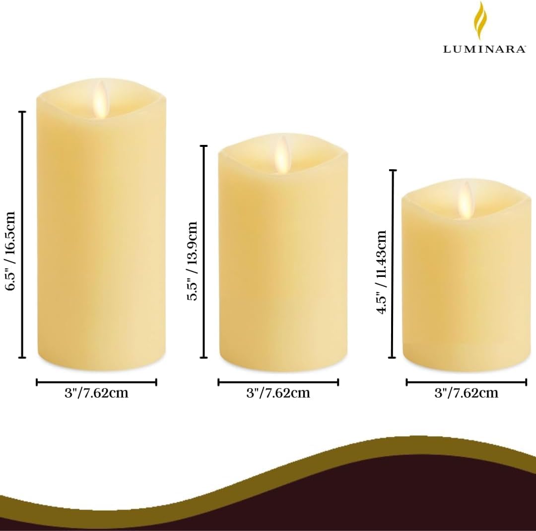 Thumbnail 2 de Luminara set of 3 ivory flame effect real wax LED pillar candles with remote control