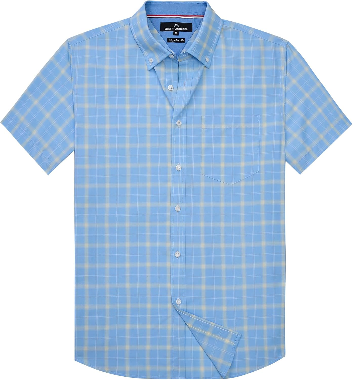 Detalle de Alimens & Gentle Men’s Plaid Short Sleeve Button-Down Cotton Shirt (Regular Fit)