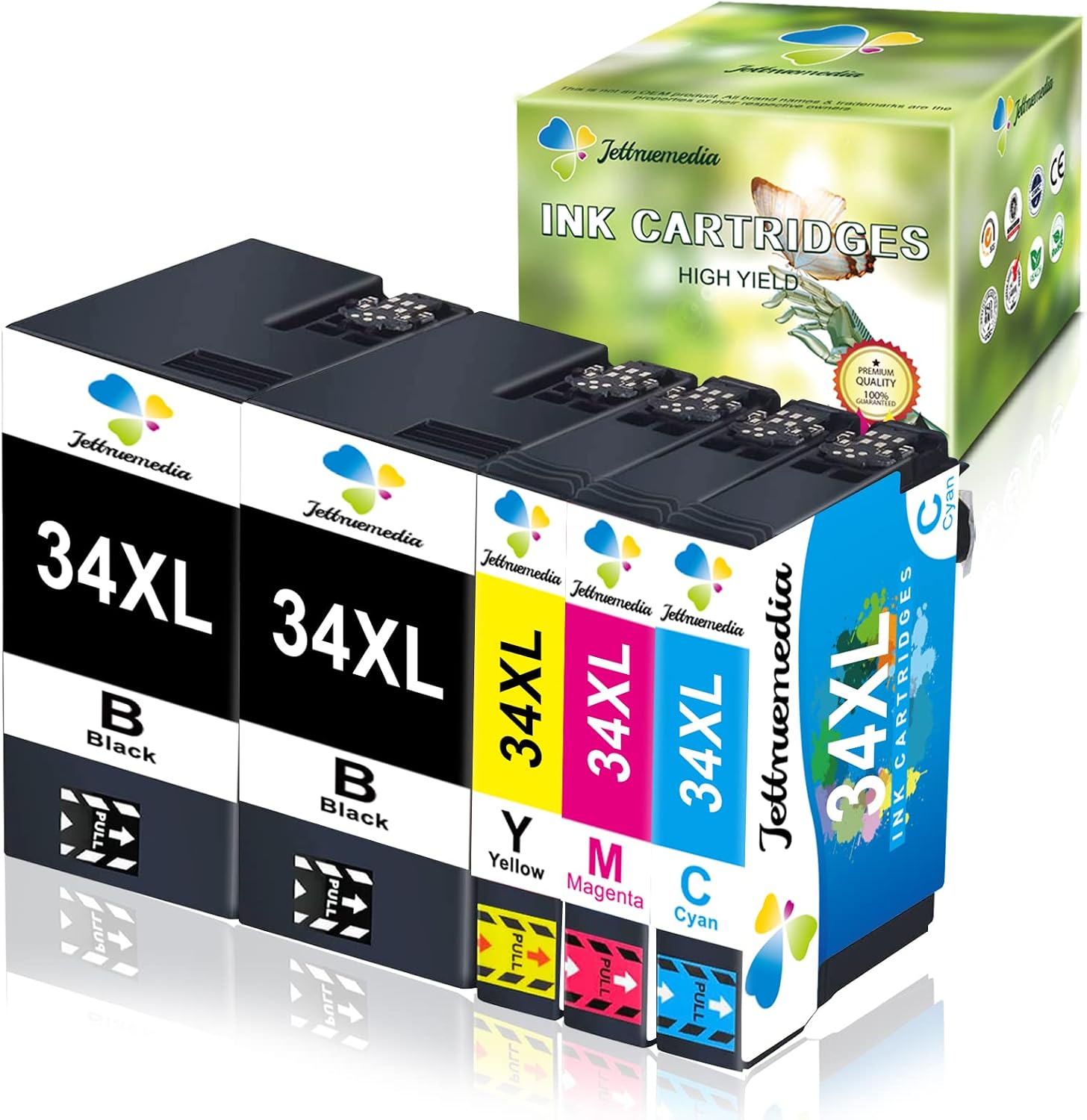 Jettruemedia 34XL Ink Cartridges Replacement for Epson WorkForce Pro WF-3720/3725 (5-Pack)