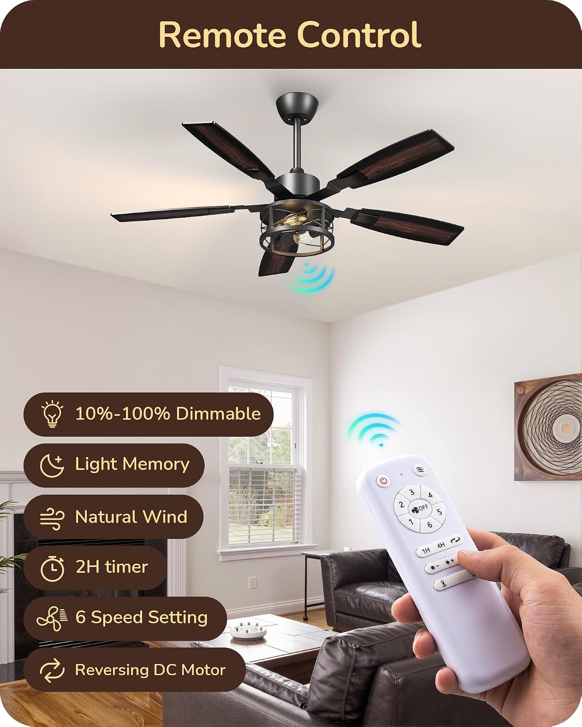 Detalle de EDISHINE Ceiling Fan with Light 52