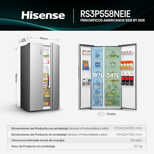 Thumbnail 1 de Hisense RS3P558NEIE: Frigorífico Americano Side By Side de 544 L con Total No Frost e Inverter