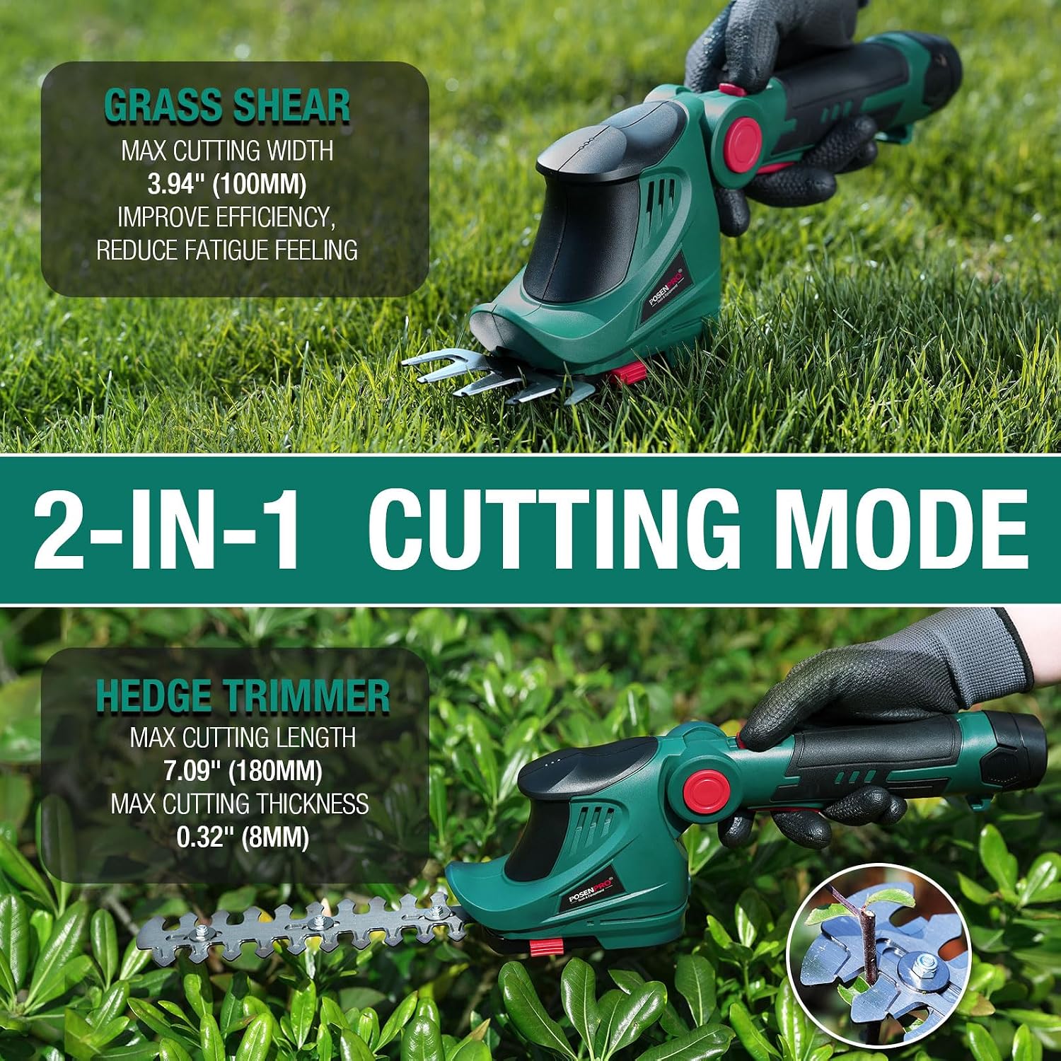 Thumbnail 6 de POSENPRO 12V Cordless Grass Shears: 2-in-1 Hedge Trimmer & Grass Cutter