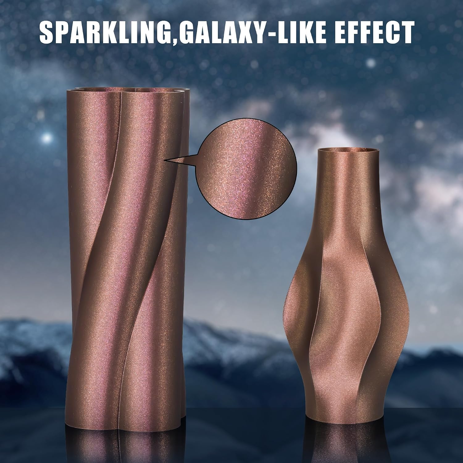 Detalle 2 de TINMORRY PLA Filament Galaxy 1,75 mm – 1 kg Spule, Braun mit Galaxy-Effekt, kompatibel mit Bambu FDM Druckern