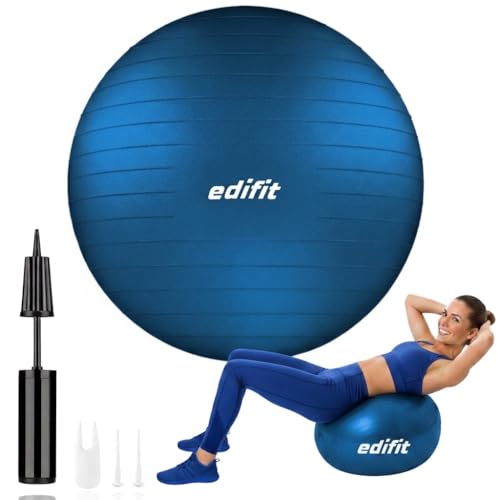 Detalle de EDIFIT Pelota de Pilates 65 cm Azul – Juego completo con hinchador
