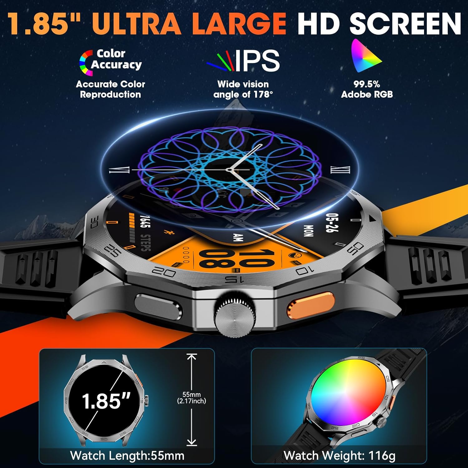 Thumbnail 3 de Mingtawn Military Smart Watch for Men with Bluetooth Calling and 1.85” HD Screen